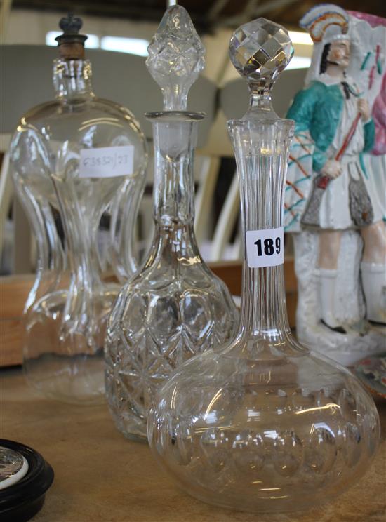 Hour glass decanter & 2 others